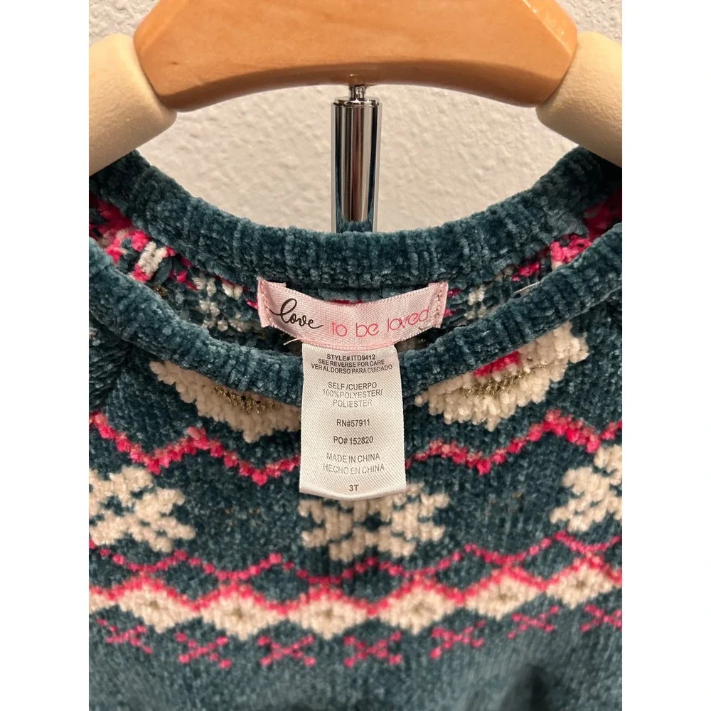 Girls Teal Fair Isle Snowflake Knit Sweater Dress Long Sleeve‎ Size 3T